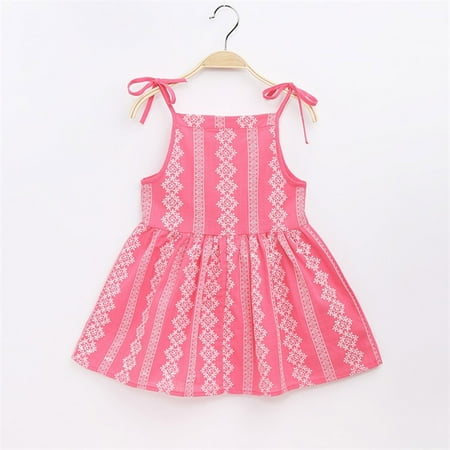 

UHUYA Toddler Dress Kids Baby Girl Summer Seaside Beach Dress Sling Skirt Floral Skirt Hot Pink 3-4 Years