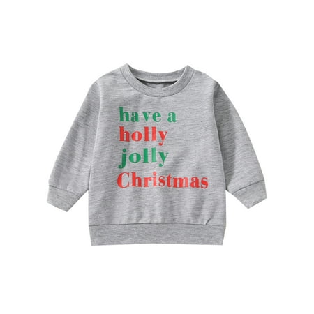 

Musuos Baby Boys Girls Christmas Funny Letter Print Sweatshirt Long Sleeve Pullover Top