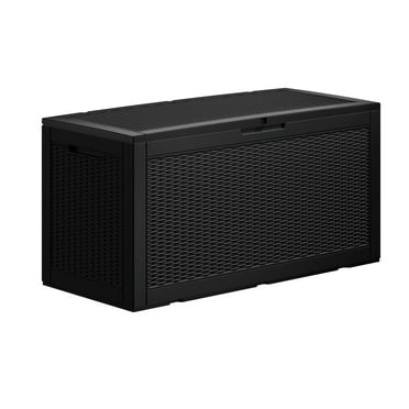 Decksplore 100 Gallon Waterproof Large Resin Deck Box Indoor Outdoor Lockable Storage Container for Patio Furniture Cushions Garden Tools Black
