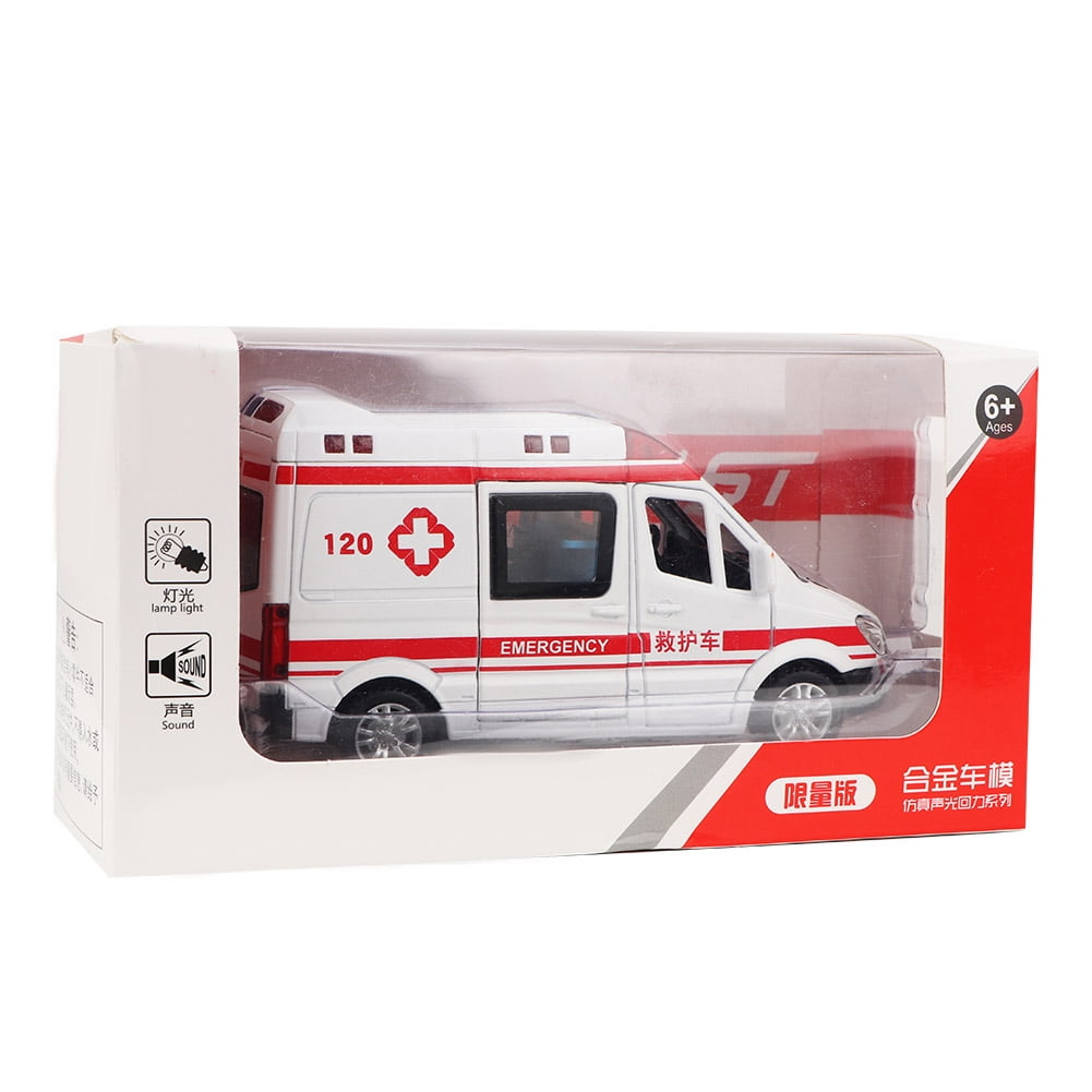 White Ambulance Medical Vehicles Toys 1/36 Alloy Diecast Car Model Light Sound 