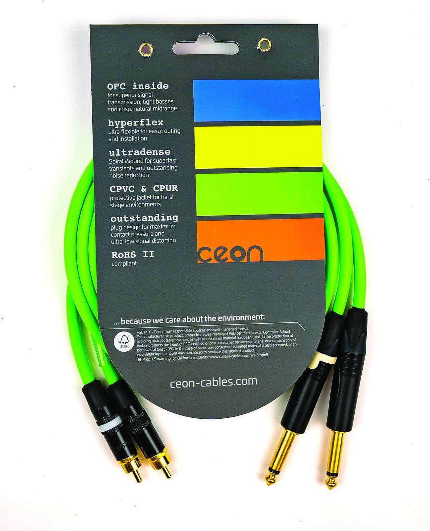 Premium DJ Dual/Mono (Black Light) Cable - Hi-Flex DJ's Choice Stereo RCA-1/4 inch. TS 2' Cable - image 2 of 2
