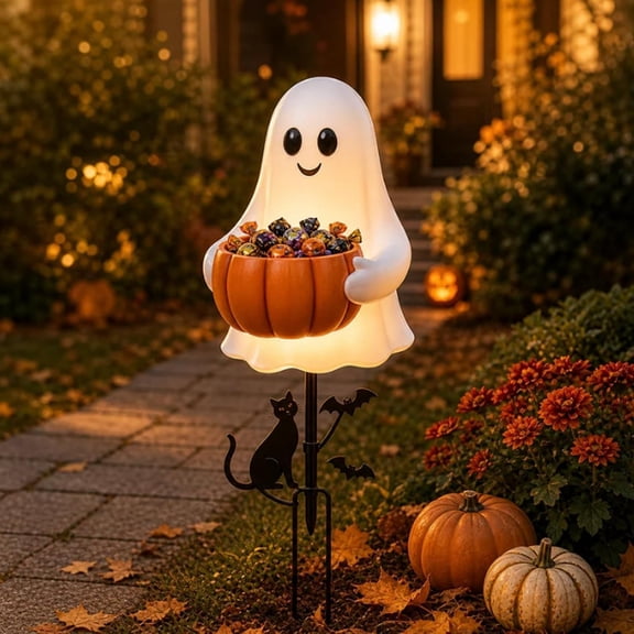 Halloween Ghost Candy Holder Garden Stake Light, Glowing Treat Bucket,Ghost buckets home decor,halloween decorations outdoor Autumn Yard Decor Party Decoration