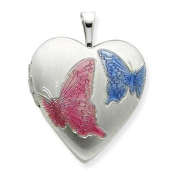 Sterling Silver Butterfly Enameled Locket - 3/4 Inch X 3/4 Inch in Sterling Silver