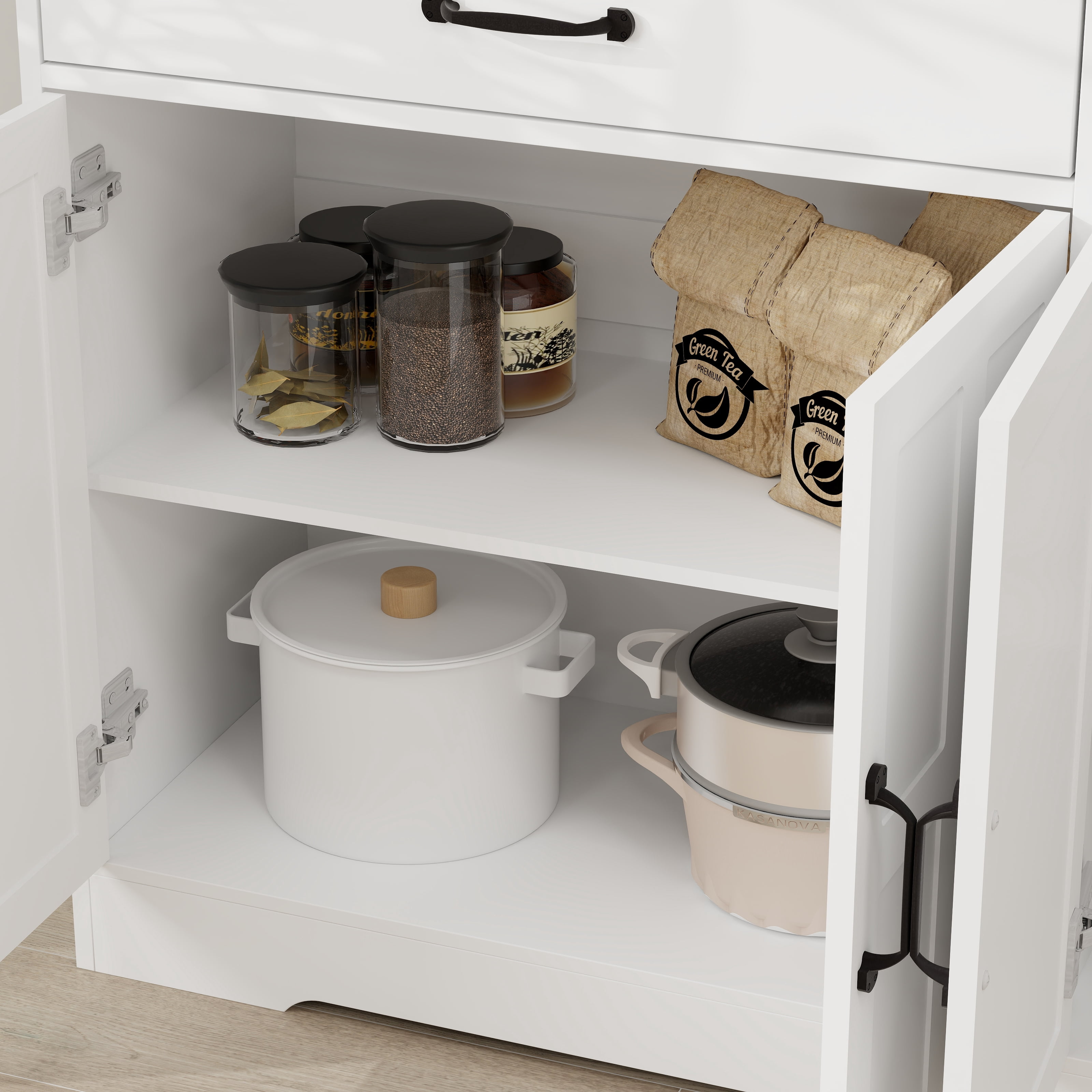 Prilinex 56" Buffet Cabinet with Storage, Large Kitchen Storage Sideboard with 2 Drawers & 4 Doors, Modern Wood Farmhouse Coffee Bar Cabinet, Buffet Table for Kitchen, Dining Room, Living Room, White