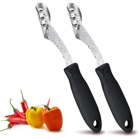 

HZCY Jalapeno Pepper Corer Stainless Steel Chili Corer Remover kitchen Tool with Serrated Slice and Rubber Handle Easily Seed Remover or Slice off Vegetables tops Set of 2