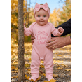 thumbnail image 6 of BemeyourBBs Newborn Baby Girls Mother's Day Father's Day Outfit Infant Baby Girls Spring Fall Winter Clothes Waffled Romper I Love Mom Dad Letter Bow  Sleeves Jumpsuits and Cute Headband Set, 6 of 9