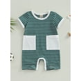 thumbnail image 2 of Arvbitana Infant Baby Boys Summer Jumpsuit Casual Stripe Print Short Sleeve Romper Bodysuit with Pockets for Newborn Infant Playsuit 0-18 Months, 2 of 7