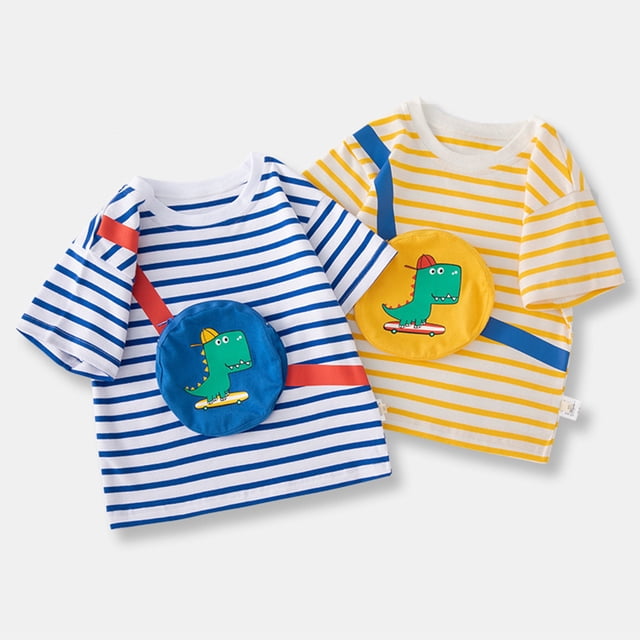HAWEE T-Shirt Rayé pour Garçons Lot de 2, T-Shirt à Manches Courtes Col Rond Taille 2-7 Ans T-Shirt en Coton pour Tout-Petits