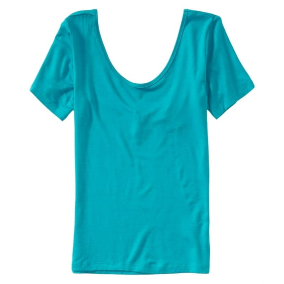 Aeropostale Womens Solid Double Scoop Basic T-Shirt, Green, Large
