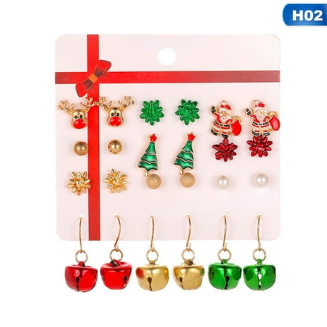 AkoaDa 12 Pairs Christmas Alloy Earrings Set Christmas Gifts Deer Tree Stud Earrings Set Jewelry New Year Kids Women Girl Gifts