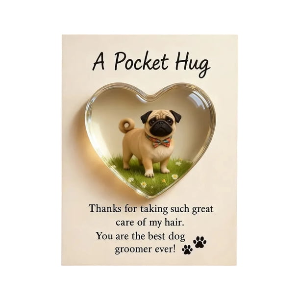 Abrazo de bolsillo para peluqueros caninos con tarjeta de felicitación de acrílico en forma de corazón. Abrazo de bolsillo para peluqueros de mascotas. Regalos de recuerdo de agradecimiento.