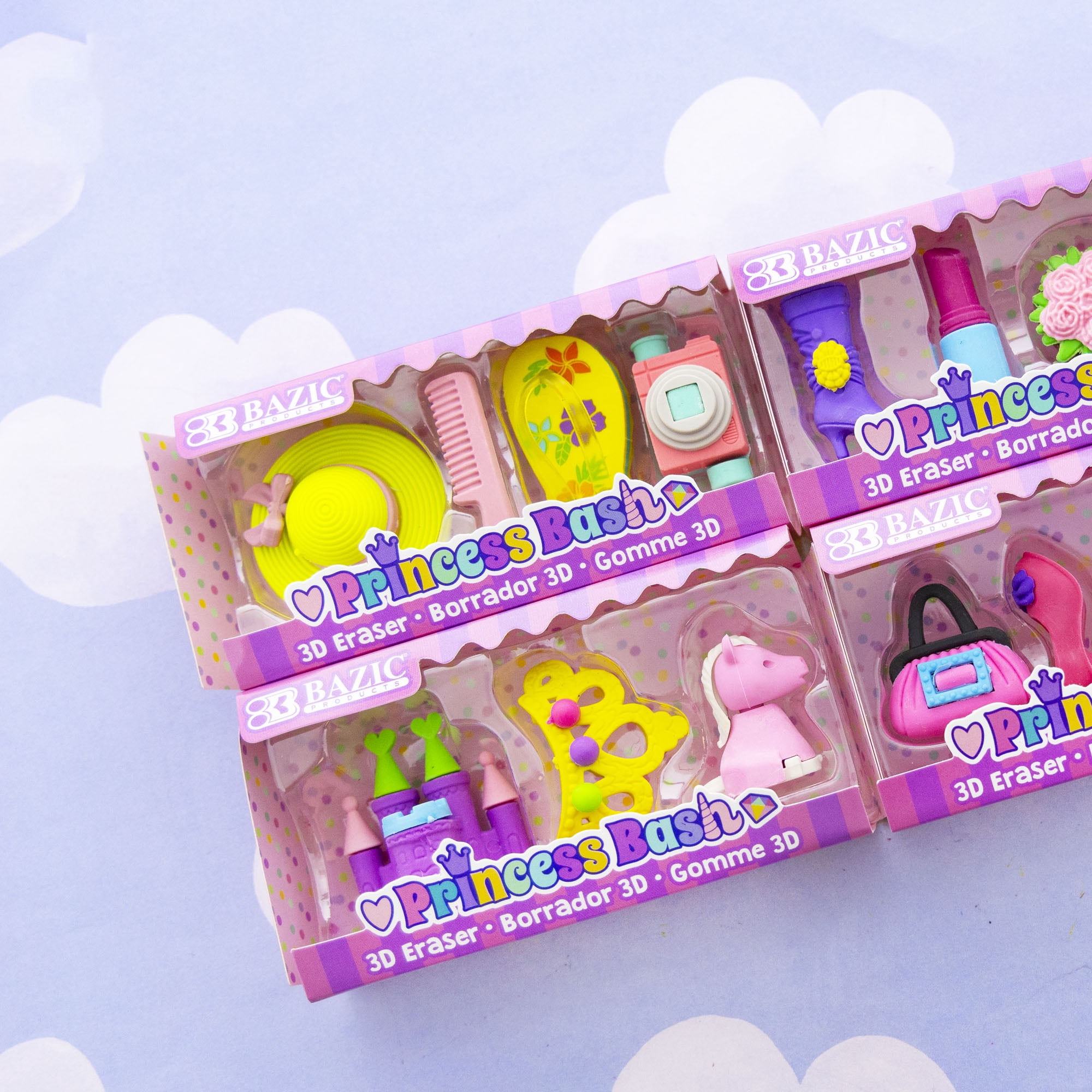 BAZIC 3D Erasers Set, Assorted Food and Princess Dress up Mini Pencil Erasers (4/Pack), 8-Packs