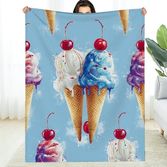 Creowell Ice Cream Blanket, Soft Warm Lightweight Watercolor Style   Throw Blanket for Couch, Bed, Decor, Travel & Outdoor, Cozy Fluffy Fuzzy Blankets for Women Girls  30*40in