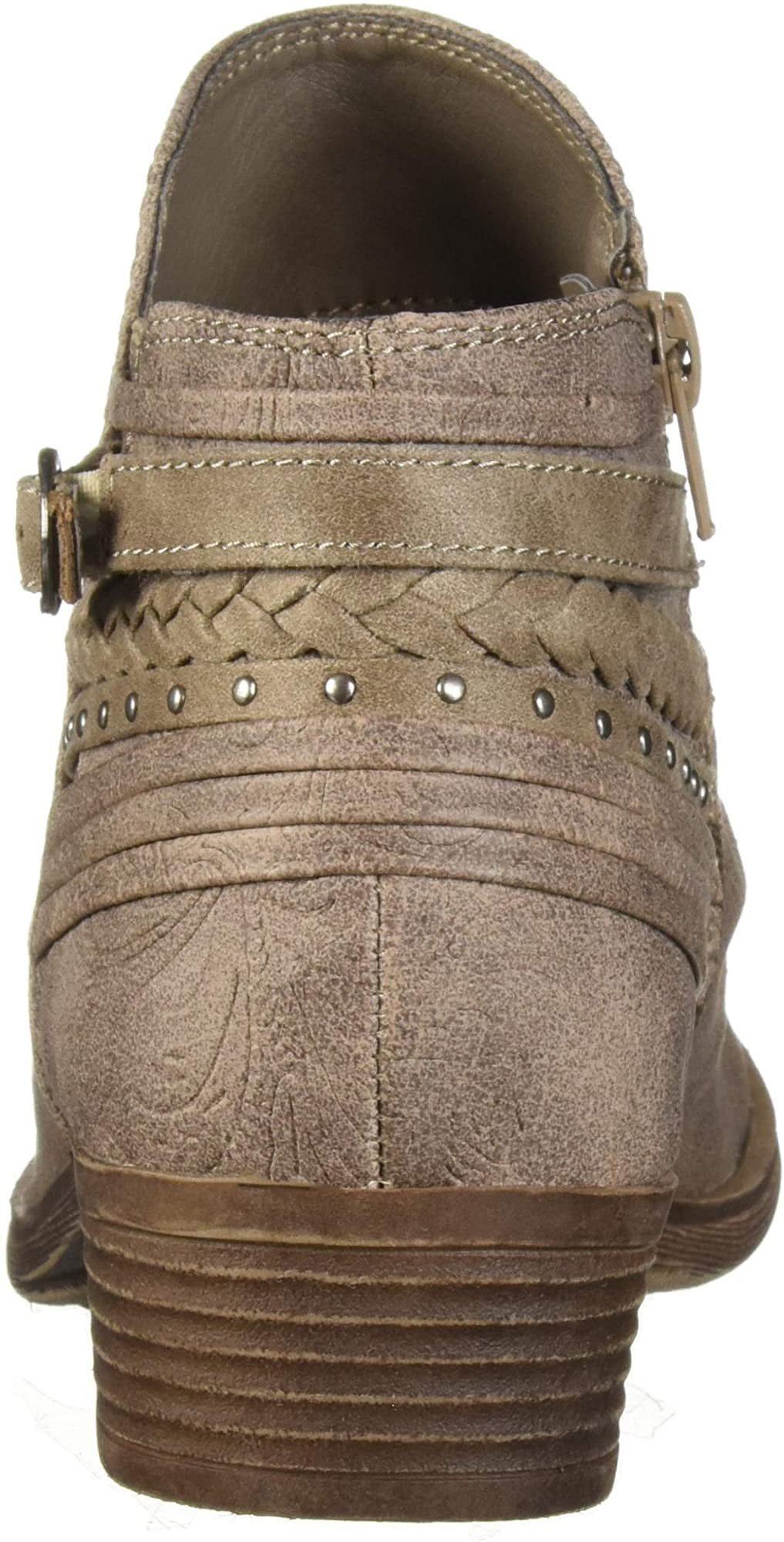 Sugar Womens Tali Dress Block Heel Slouch Ankle Boot Ladies Side Zipper Bootie with Studs and Braid and Buckle Detail
