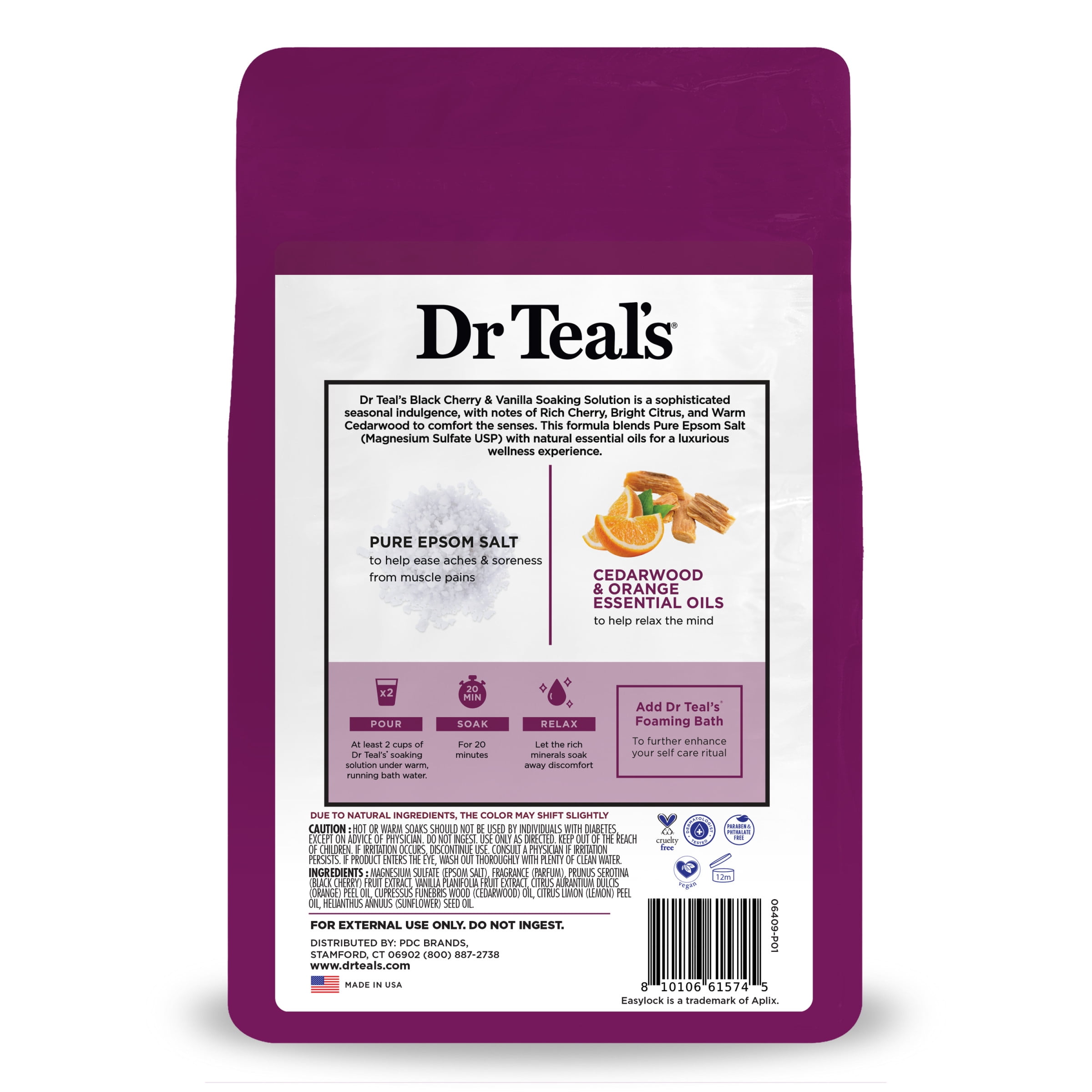 Dr Teal's Epsom Salt Magnesium Soak, Black Cherry & Vanilla, 3 lbs