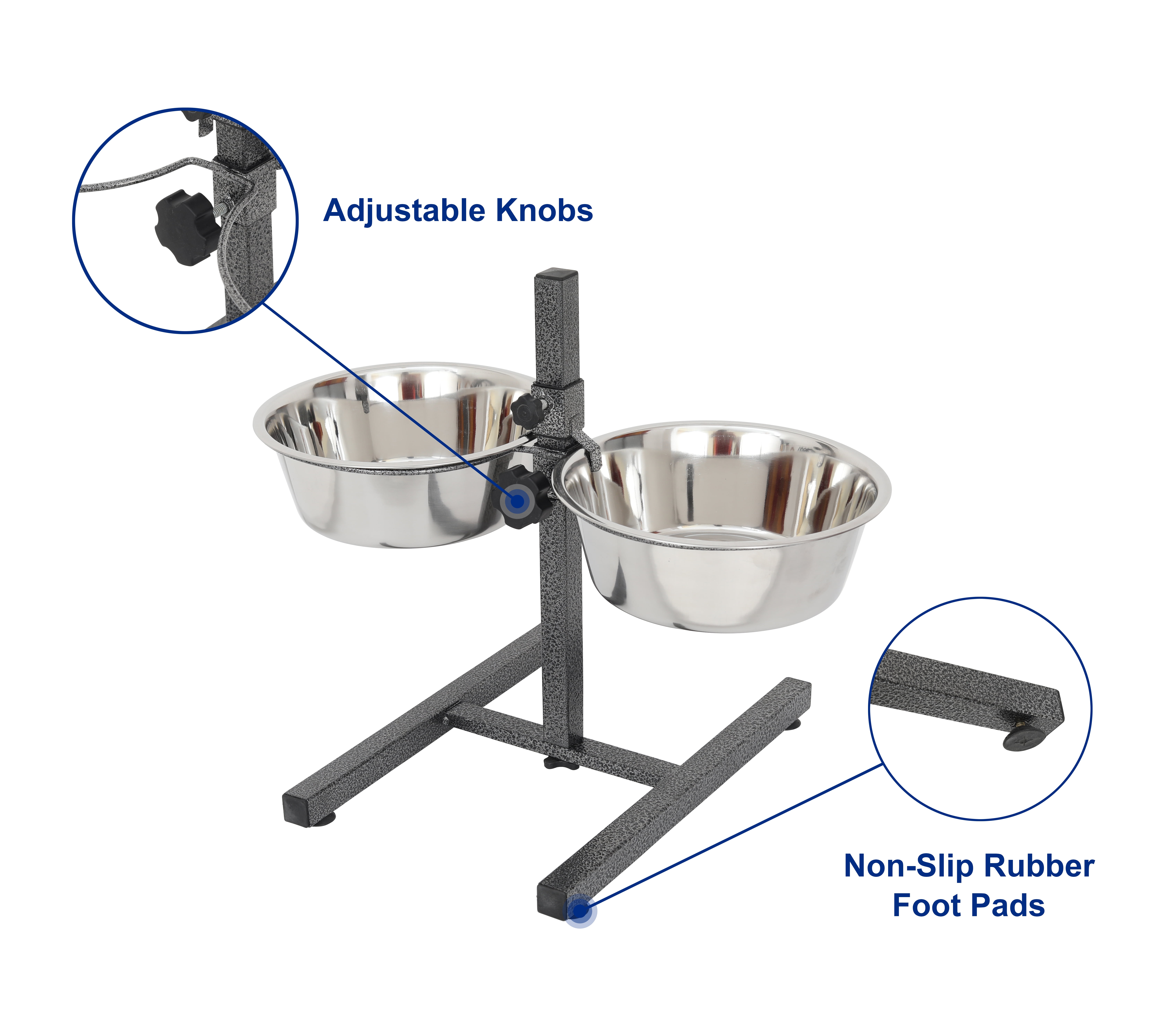 Iconic Pet Adjustable Stainless Steel Pet Double Diner For Dog, 3 Qt, 96 Oz, 12 Cup