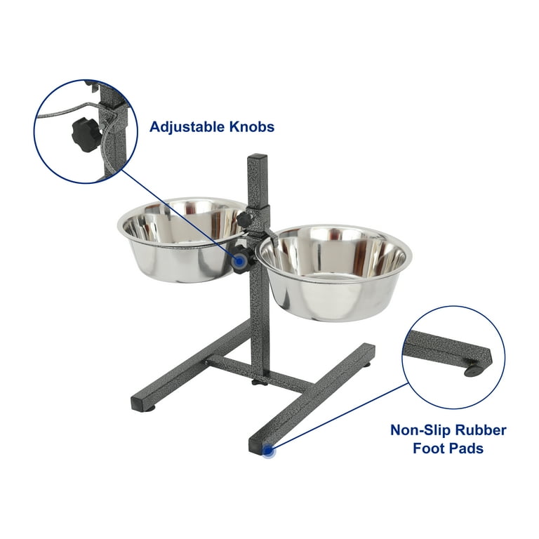 Iconic Pet Adjustable Stainless Steel Pet Double Diner for Dog U Design - 3 qt - 96oz - 12 Cup