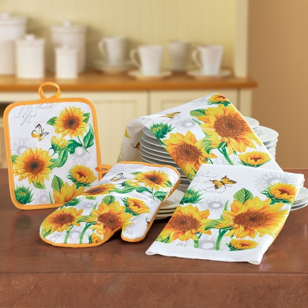 4-Piece Cheerful Bright Sunflowers Kitchen Set