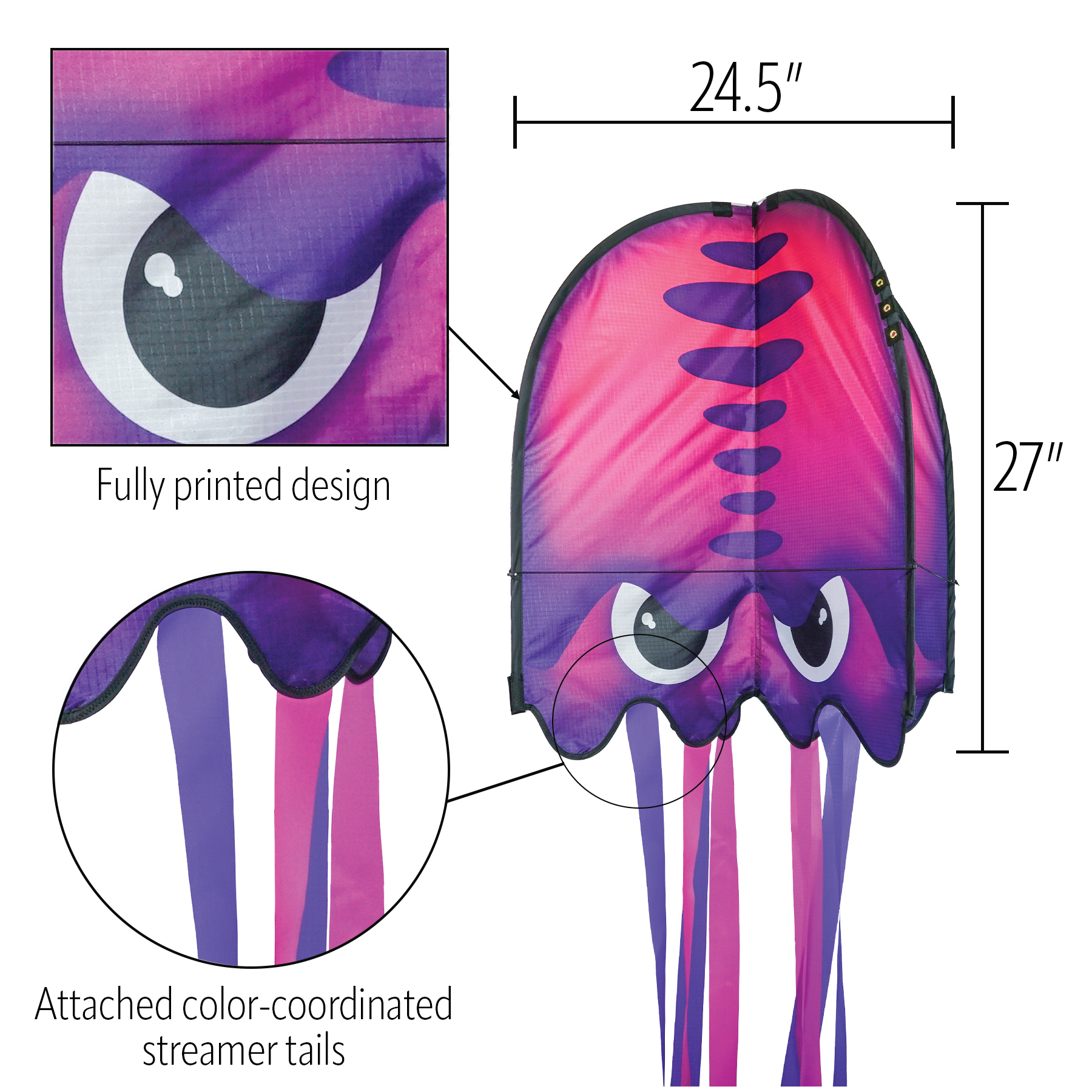 In the Breeze 3388 — Purple Pop Jelly Kite — Non-Assembly, Easy-Flying Kite with Long Streamer Tails; Kite Line Included