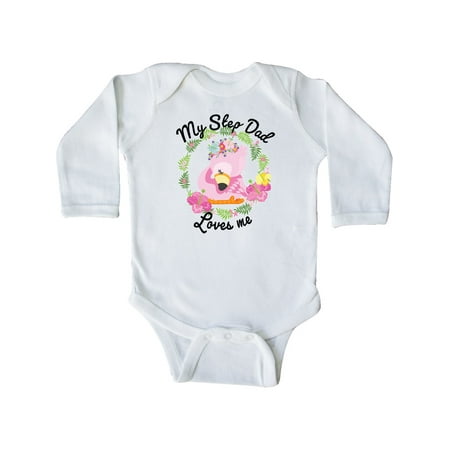 

Inktastic Baby Flamingo Step My Dad Loves Me with Flower Wreath Gift Baby Boy or Baby Girl Long Sleeve Bodysuit