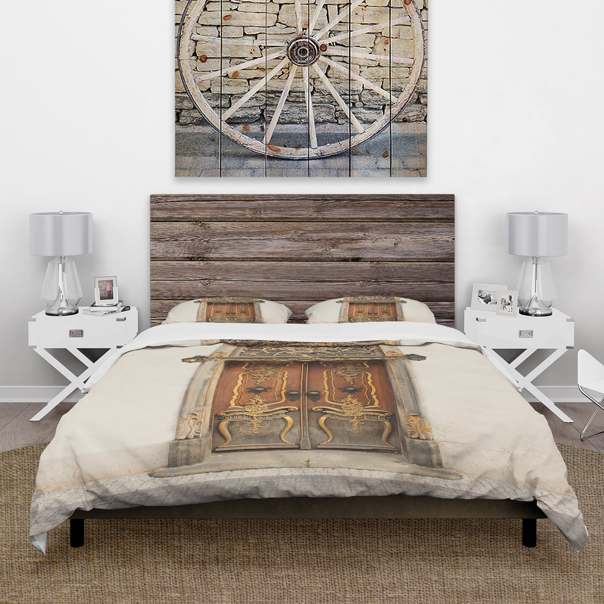Designart 'Old Door With Gold Ornaments' Vintage Duvet Cover Set
