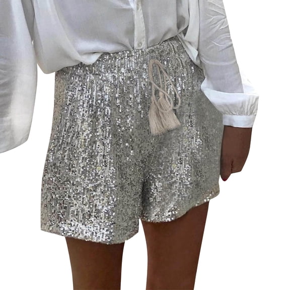 Shorts for Women Sequin High Waist Metallic Glitter Festive Sparkly Sexy Hot Pants Womens Shorts Casual