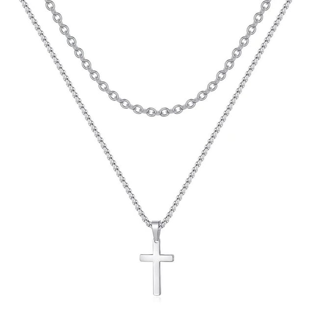 Tingn Layered Cross Necklace For Men 18k Gold Silver Black Cross
