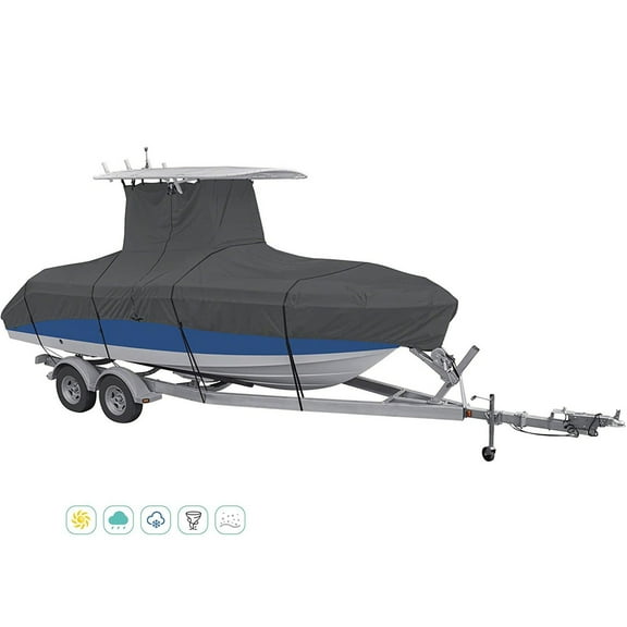 waltyotur 420D Classic Accessories DryGuard Heavy Duty Waterproof Boat Cover Replacement for Center Console Style Boats with T-Top Roofs