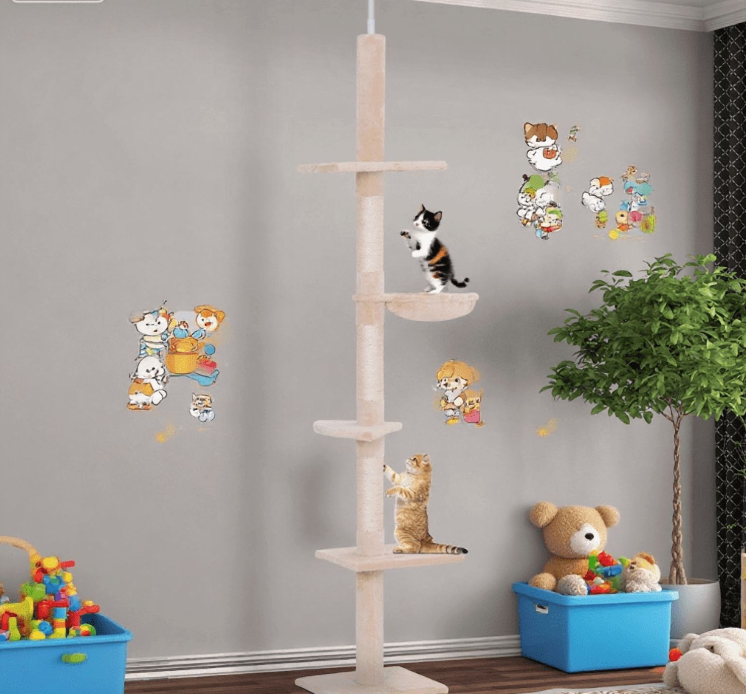 Adjustable Height Floor-to-Ceiling Vertical Cat TreeCat Climbing Tower