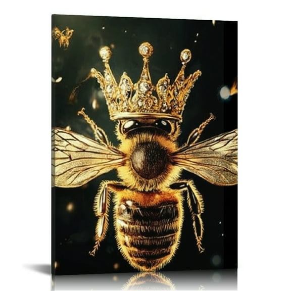 Creowell Queen Bee Crown Canvas Print Wall Art Decor for Home Living Room Bathroom Bedroom Office, Ready to Hang 12x16in