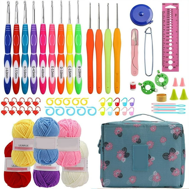 MesaSe 68PCS Colorful Crochet Hooks Set with Case Crochet Kits for Beginners Practical Knitting Starter Kit 13 Crochet Hooks 6 Rolls Yarn and Accessories