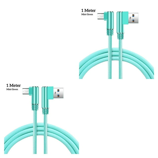 QualitChoice NEW Fast Charging Cable Double Elbow Data Cord Replacement for Android Mobile Phone for Micro USB Interface, Gray Green 1M 2Set
