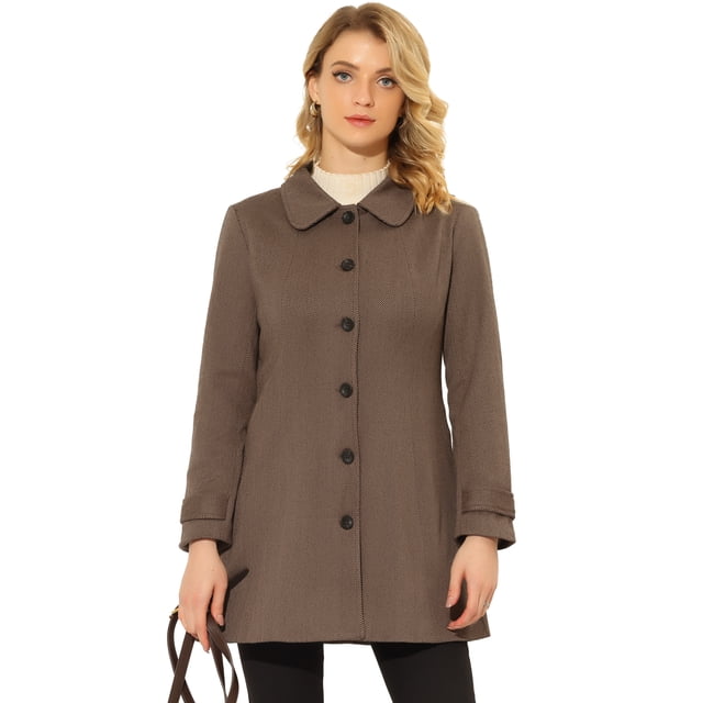 Abrigo Largo Allegra K Invierno Cuello Peter Pan Café L