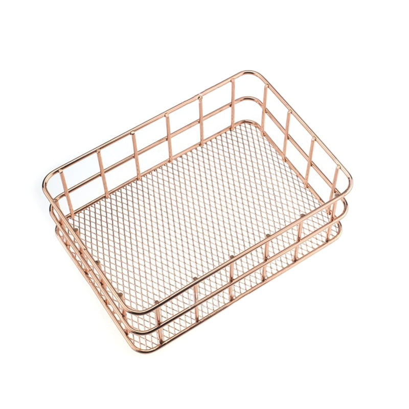 Shine Wire Basket Iron Rose Gold Kitchen Storage Caddy Container 