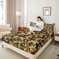 thumbnail image 4 of Manfei Teens Adults Bohemian Damask Twin Sheet Sets 3pcs,Black Golden Twin Fitted Sheet Microfiber,Exotic Style Breathable Flat Sheet,Breathable Home Decor, 4 of 7