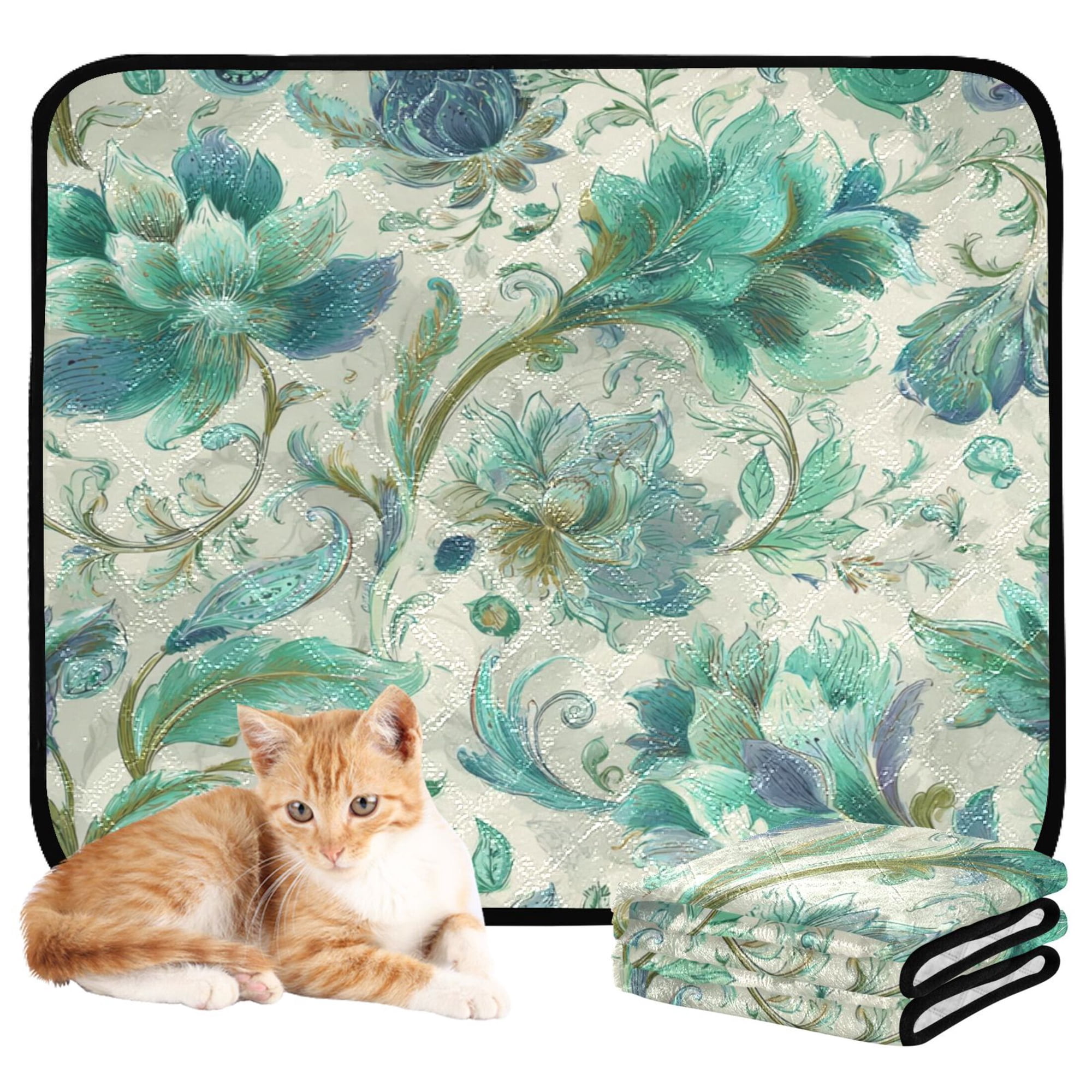 Washable Pet Pee Pads Soft Plush Absorbent Mat Non-Slip Floor Protector for for Dogs & Cats Intricate Stylized Floral Patterns