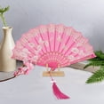 thumbnail image 4 of Unique Bargains 1 Pc Tassel Folding Fan for Masquerade Rose Red Silk Fabric, 4 of 5