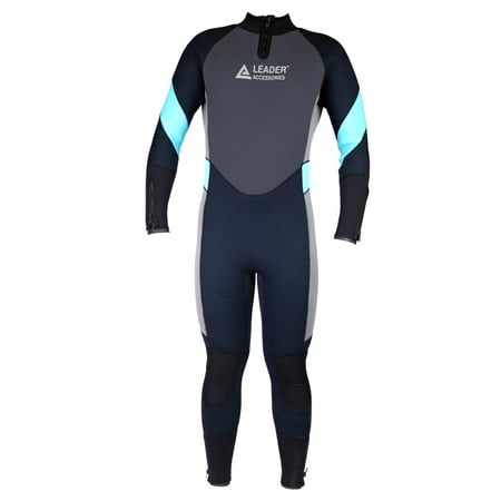 - Leader Accessories Men's 5mm Black/Aqua Blue/Gray Wetsuit for Scuba Diving Fullsuit Jumpsuit
