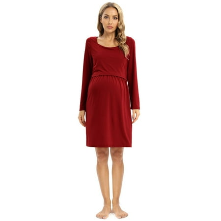 

Maternity Nightgown Long Sleeve Nursing Dress for Women Ultra Soft Double Layer Breastfeeding Sleepwear