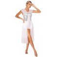 thumbnail image 4 of YiZYiF Womens Chiffon Lyrical Contemporary Dance Dress Sequins Flowing Ballet Dance Wear White XL, 4 of 6