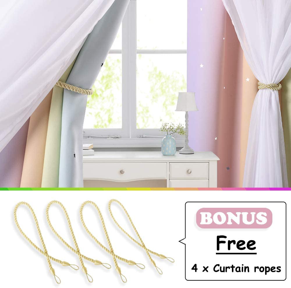 Details about   NICETOWN Kids Curtains Teen Girl Bedroom Decor Stars Cut Out Rainbow Stripe Bla 
