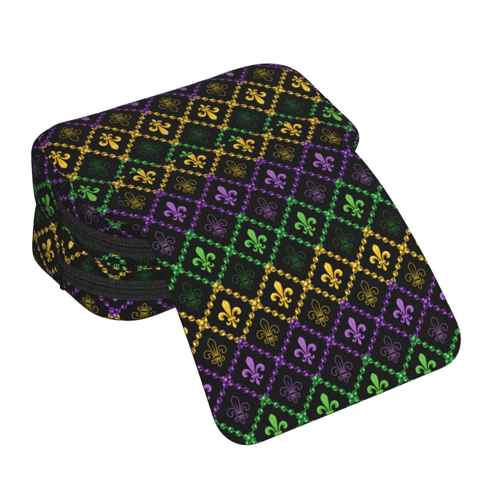 Rateoe Mardi Gra Geometric Pattern Double Clamshell Pen Case, Storage Organizer with Two Zipper Compartments– Holds Up to 50 Pencils & Pens