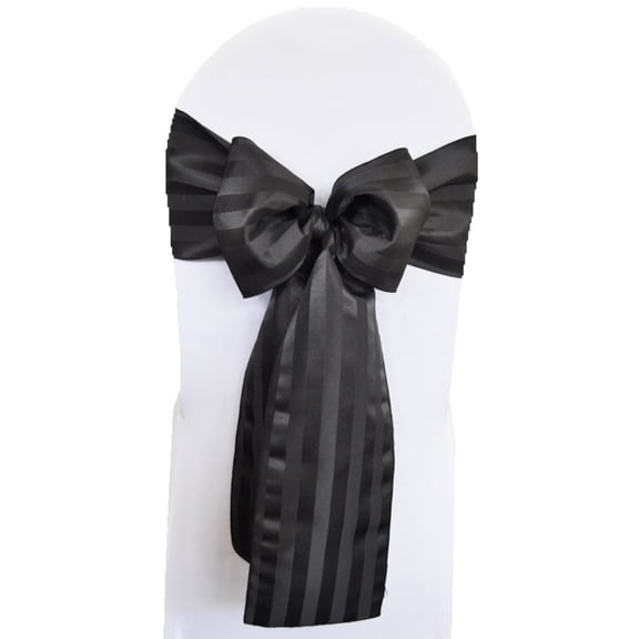 Wedding Linens Inc. (10 pcs) 7.5" x 108" Striped Jacquard Polyester Chair Sashes - Black