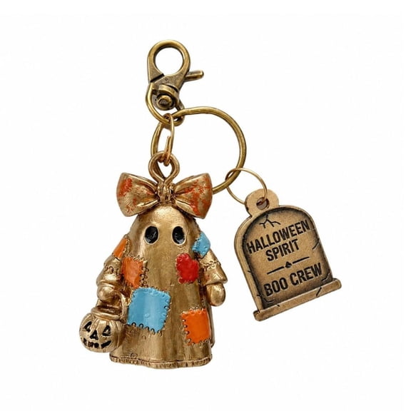 Halloween Ghost Keychain with Bow, Pumpkin Charm and Tombstone Pendant for Keys, Backpacks and Handbags