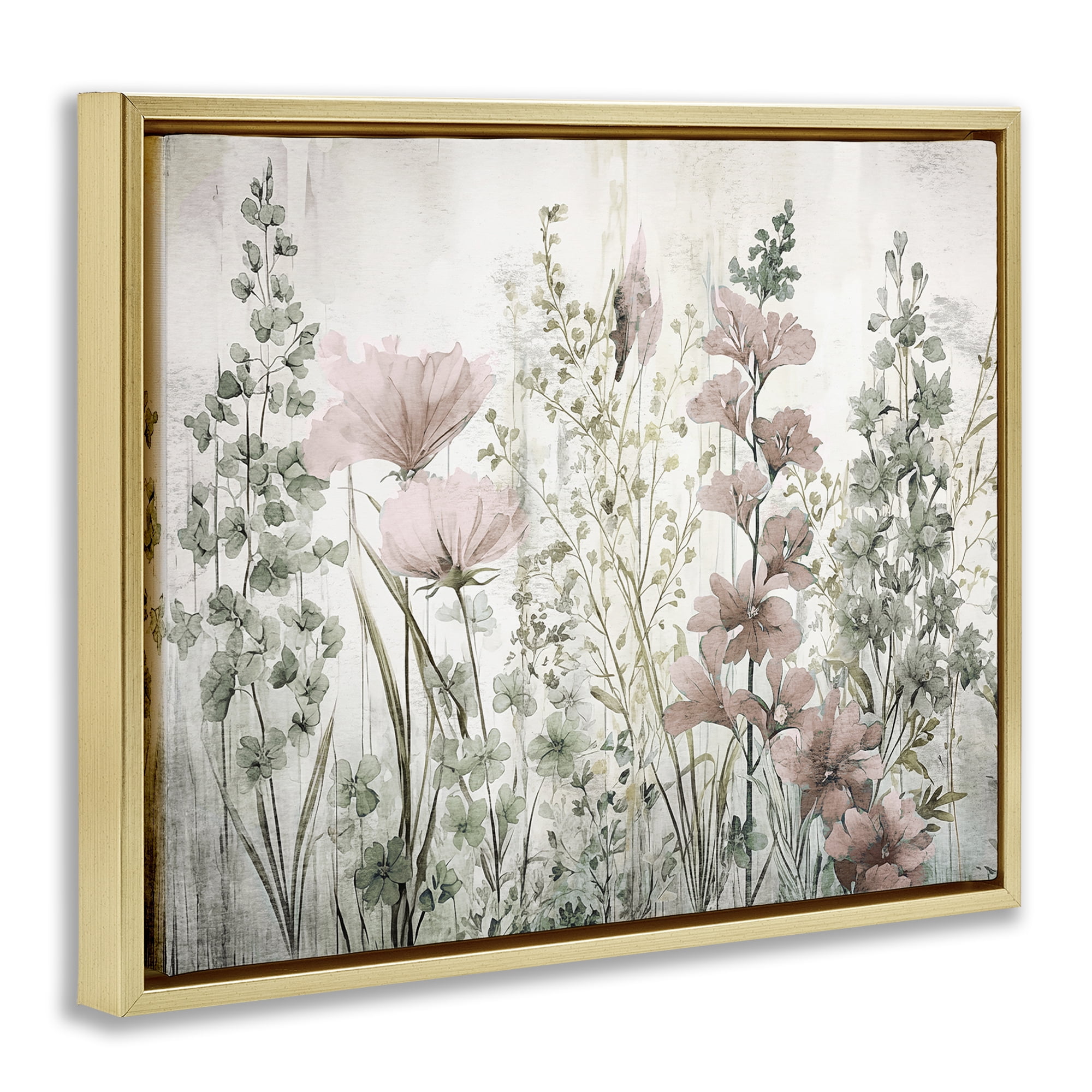 Stupell Industries Blush Wildflower Sprigs Plants & Flowers Painting Gold Floater Framed Canvas Art Print Wall Art, 31 x 25