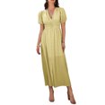 thumbnail image 2 of Women Summer Casual Midi Dress Puff Sleeve V Neck Ruched Button Front Split Boho Beach Vacation Wedding Dresses 2025 Yellow M, 2 of 9