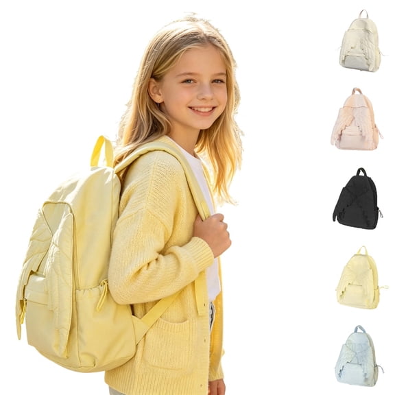 HJYCHN Girl Backpack Wing Decor Solid Color Daypack Back to School Supplies for Kids Lightweight School Backpack for Boys Light Yellow