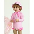 thumbnail image 3 of GYRATEDREAM Newborn Baby Girl One-Piece Swimsuit Floral Print Zipper Bathing Suit Ruffled Long Sleeve Rash Guard Swimwear with Hat, 3 of 9