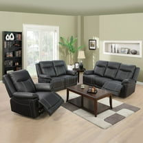 Pon Living Furniture Inc 3 Piece Contemporary Bonded Leather Reclining Living Room Set Black