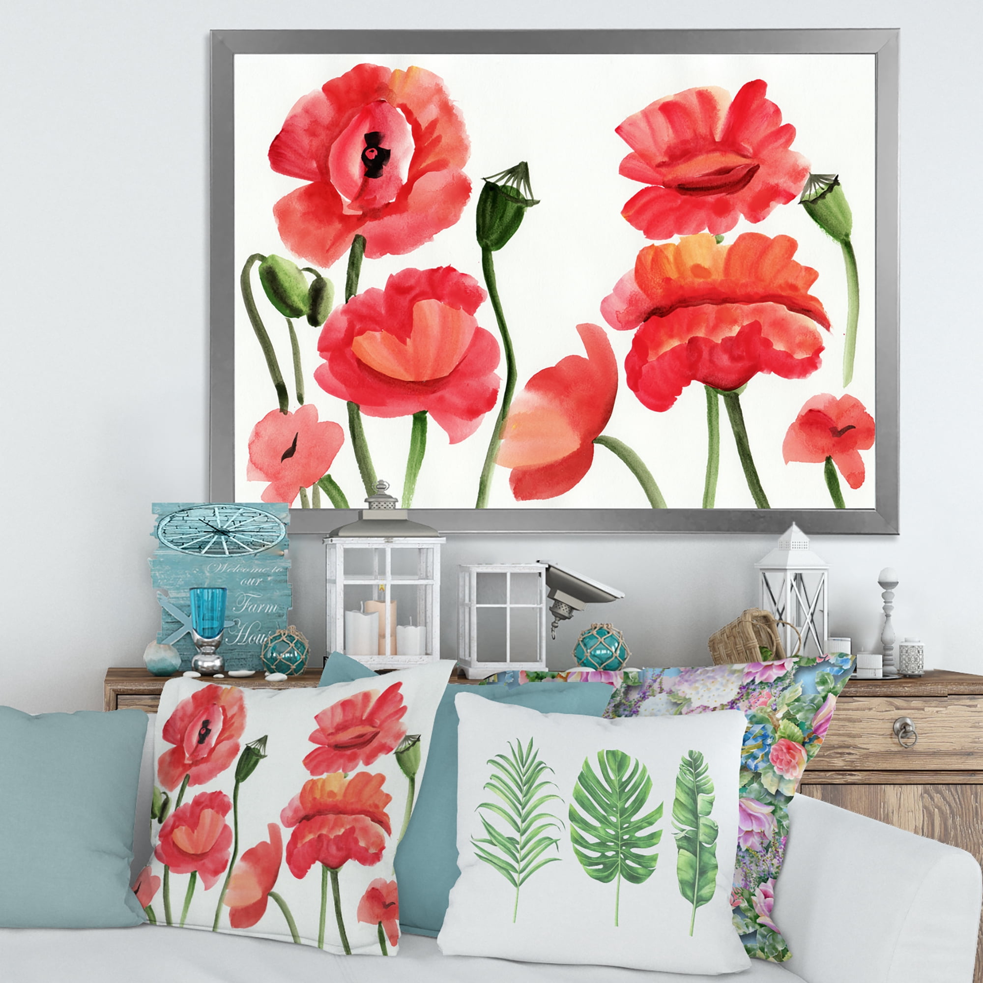 Designart 'Ancient Red Poppies I' Traditional Framed Art Print